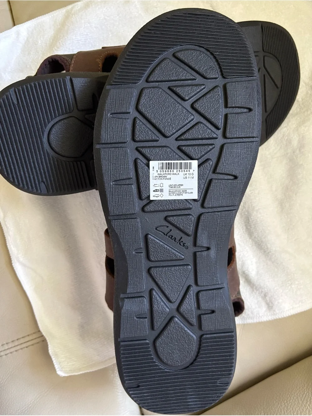 Clarks Men's Dark Brown Leather Dual-Strap Sandals